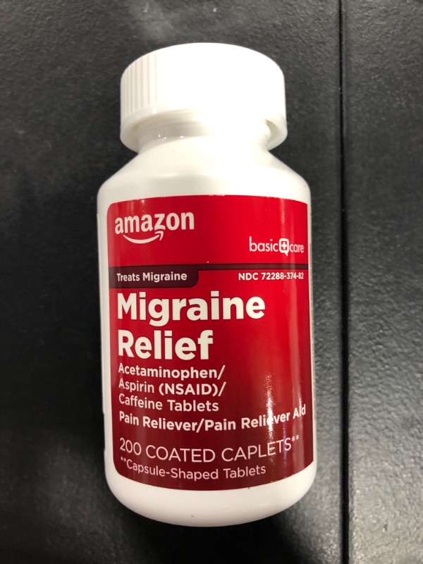 Photo 1 of Amazon Basic Care Migraine Relief, Acetaminophen, Aspirin (NSAID) and Caffeine Tablets, 200 Count 9best by 3/2023)
