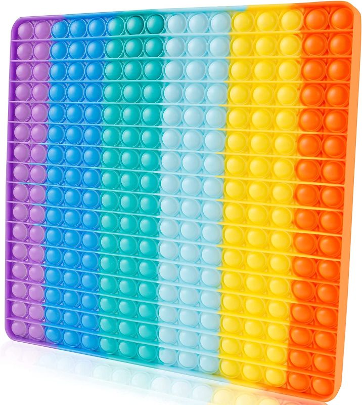 Photo 1 of 256 Huge Pop Fidget Large Pops Toys Gifts for Kids Teens Adults, Push It Press Its Bubble Sensory Stress Relief Satisfying Game Toy Rainbow Square
