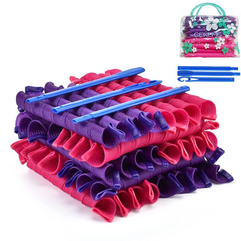 Photo 1 of 40pcs Hair Curlers Heatless Spiral Curlers with 6pcs Styling Hooks 22inch/55cm Magic No Heat Hair Curlers DIY Styling Kit for Long Straight Hair
