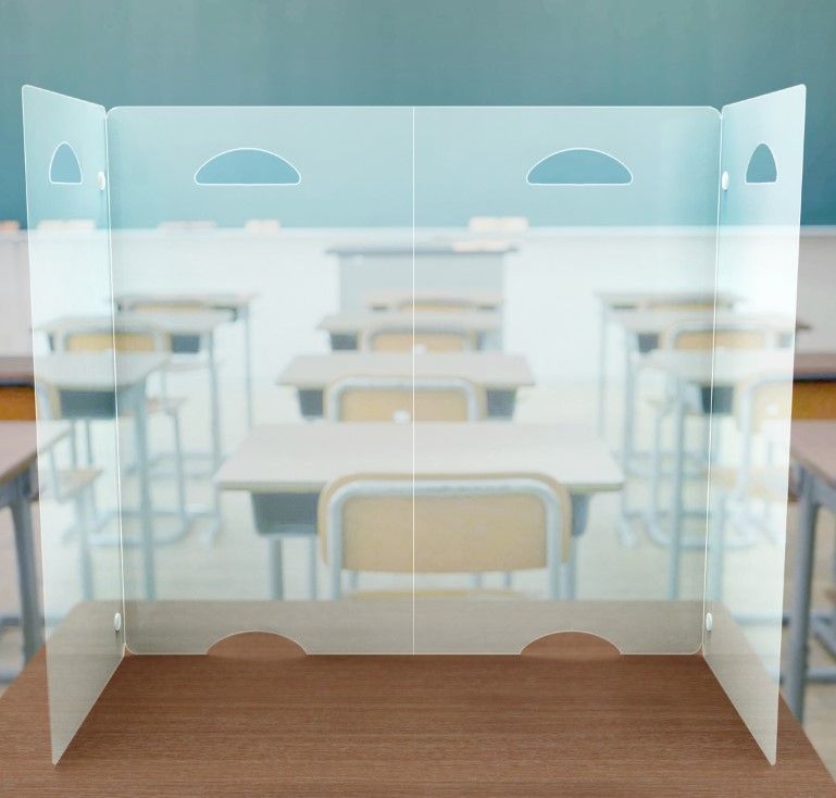 Photo 1 of [2 PACK] Sneeze Guard for Desk w/Adhesive Stands - Desk Shields for Classroom - Student Desk Shields, 24"x18"
