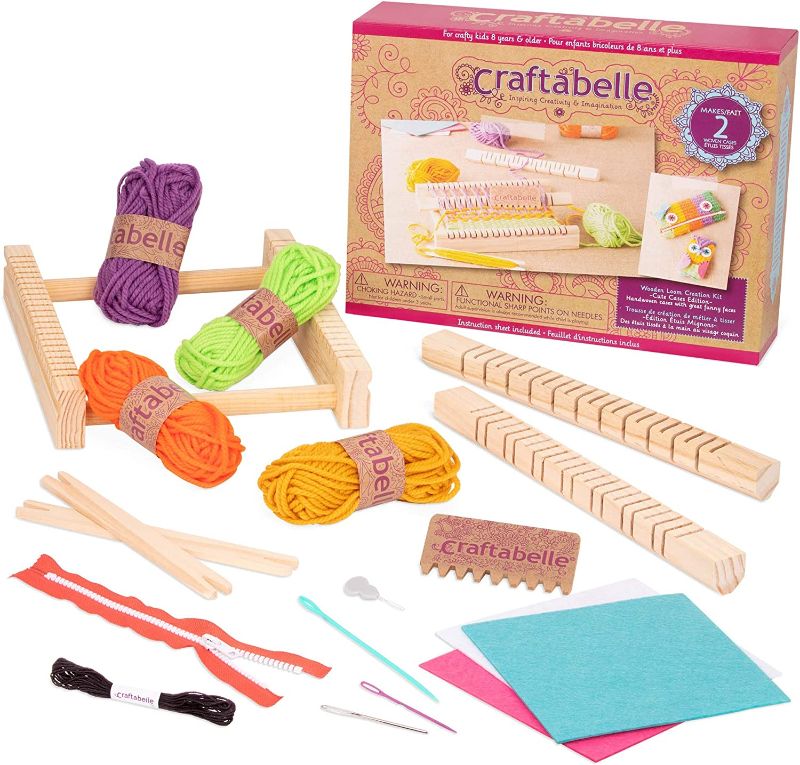 Photo 1 of Craftabelle – Wooden Loom Creation Kit – Beginner Knitting Loom Kit – 19pc Weaving Set with Yarn and Frame – DIY Craft Kits for Kids Aged 8 Ye
