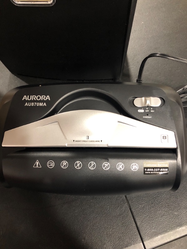 Photo 3 of Aurora AU870MA High-Security 8-Sheet Micro-Cut Paper Credit Card Shredder Black
