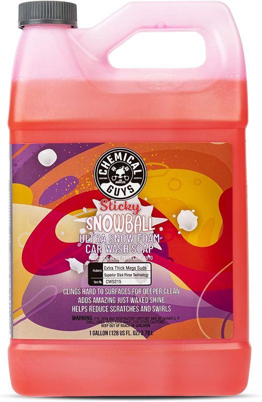 Photo 1 of Chemical Guys CWS215 Sticky Snowball Ultra Snow Foam Car Wash Soap (Works with Foam Cannons, Foam Guns or Bucket Washes) for Cars, Trucks, Motorcycles, RVs & More 128 fl oz (1 Gallon) Cherry Scent
