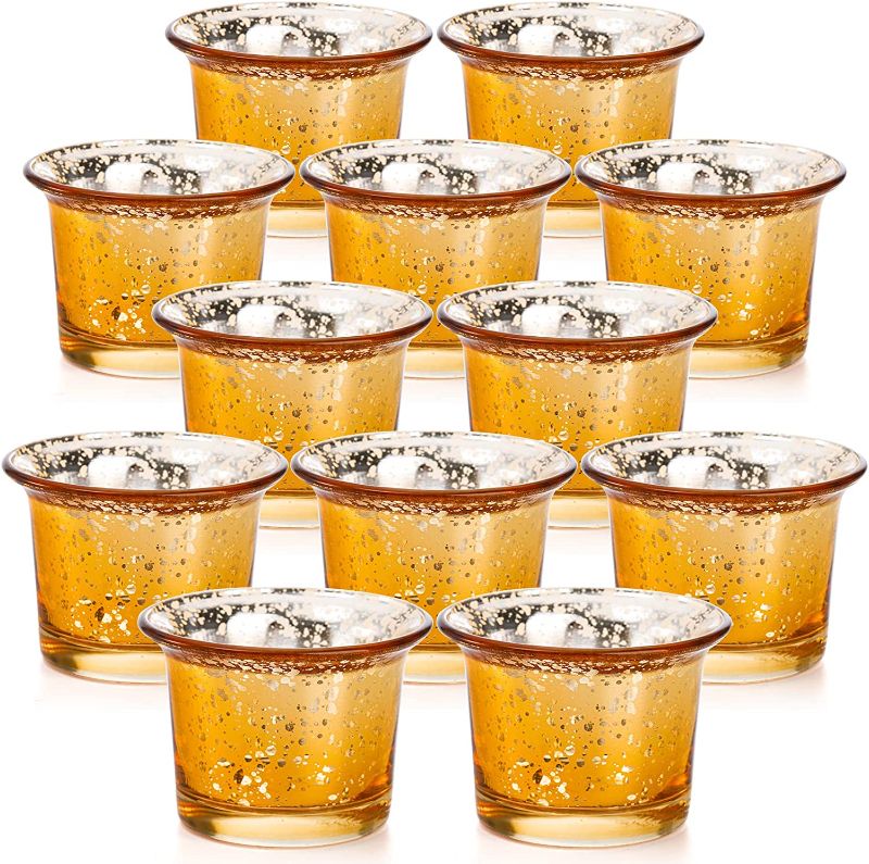 Photo 1 of 12 Pack Gold Votive Candle Holders, 2.6'' Speckled Mercury Glass Candle Holder, Tealight Holders Bulk for Table Centerpieces