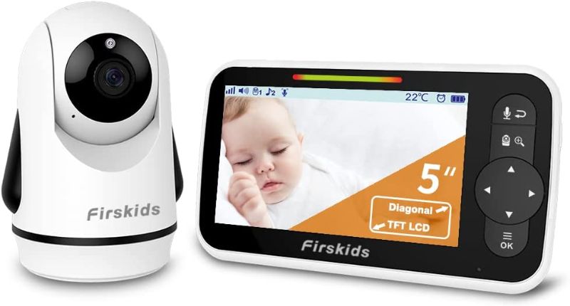 Photo 1 of Baby Monitor, Firskids 5'' Video Baby Monitor with Camera and Audio, Large Screen Remote Pan-Tilt-Zoom Camera, Infrared Night Vision, Temperature Display, Lullaby, Two Way Audio, 960ft Range
