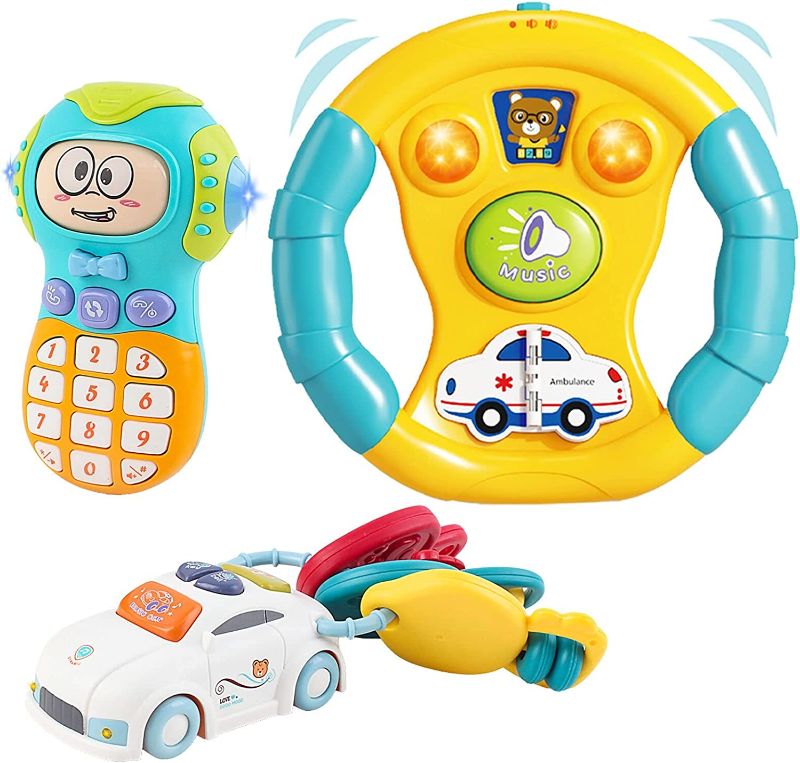 Photo 1 of deAO Kids Steering Wheel Mobile Phone and Car Key Fob Toys for Kids with Light and Sound Effects for Toddlers Simulated Driving Pretend Driving - Great Fine Motor and Sensory Development Toy
