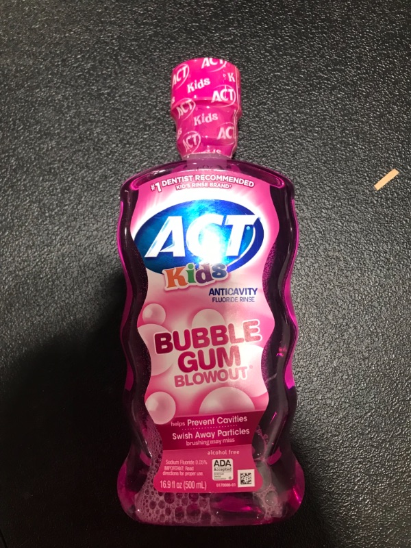 Photo 1 of ACT Kids Anticavity Fluoride Rinse, Bubble Gum Blowout, 16.9 fl. oz.
