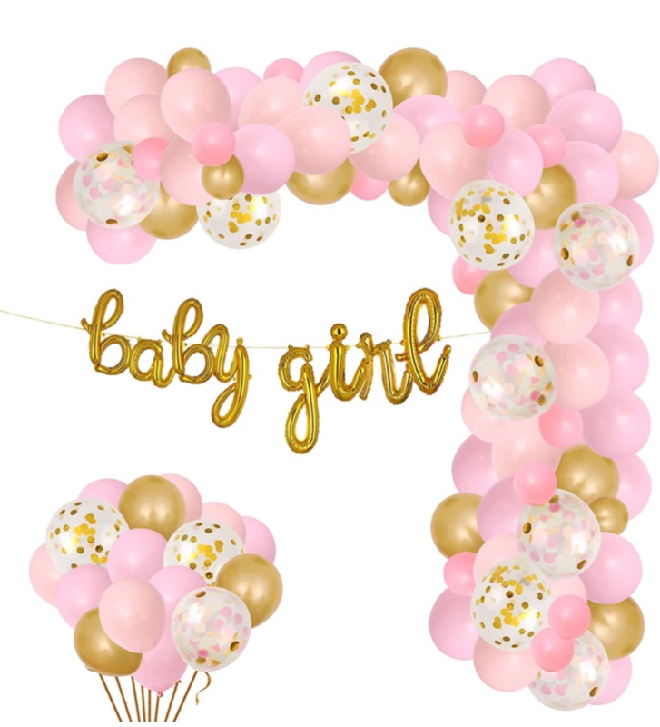 Photo 1 of 3pck Baby Girl Garland Arch Balloon Kit Decorations for Girl Confetti Latex Baby Shower Girl Banner Gold Decor Balloons Light Pink Peach Blush