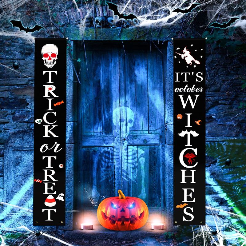 Photo 1 of 2pck Halloween Porch Sign,Halloween Decorations Outdoor,Trick or Treat Sign Banner 