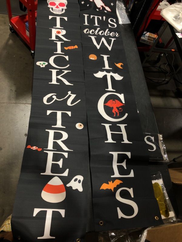 Photo 1 of 2pck Halloween Porch Sign,Halloween Decorations Outdoor,Trick or Treat Sign Banner 
