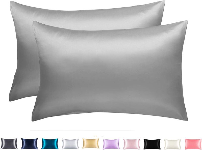 Photo 1 of Adubor Satin Silk Pillowcase 2 Pack Silky Satin Pillow Cases for Hair and Skin, Anti-WrinkleAnti-Wrinkle, Super Soft and Luxury Pillow Cases Covers with Envelope Closure (Queen: 20''x30'', Dark Gray)
