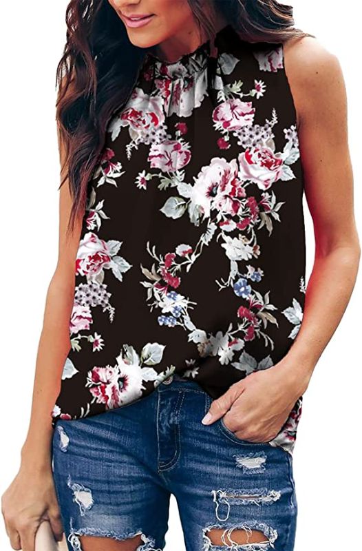 Photo 1 of Allimy Women Summer Ruffle Trim Neckline Tank Tops Double Lined Chiifon Blouses
SMALL 