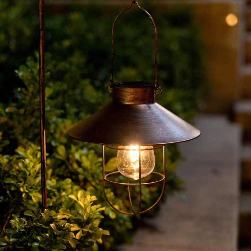 Photo 1 of 2Pack Solar Metal Hanging Lantern with Shepherd Hook Outdoor Led Garden Lights Brushed Copper
