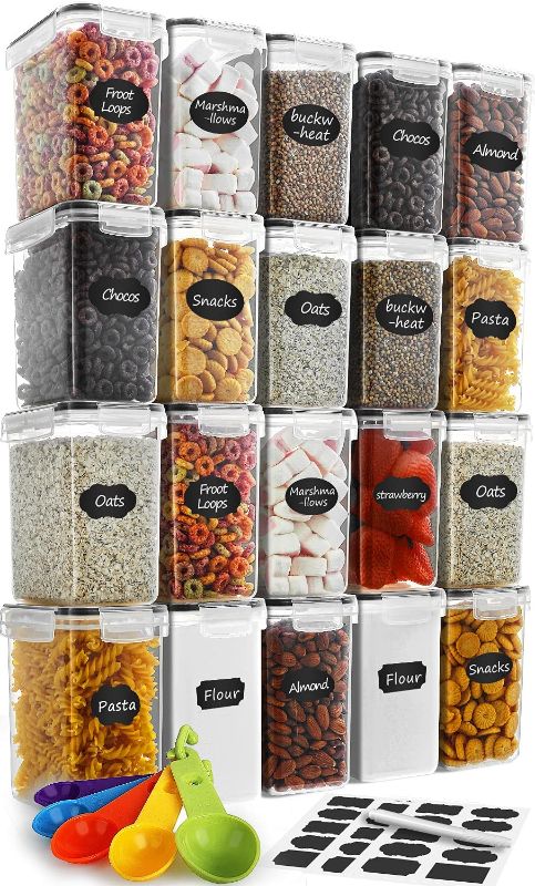 Photo 1 of Airtight Food Storage Containers 20-Piece Set (1.6L/54 oz), Kitchen & Pantry Organization, BPA Free Plastic Storage Containers with Lids, for Cereal, Flour, Sugar, Labels & Measuring Spoon set
