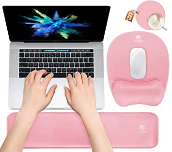 Photo 1 of Memory Foam Set Keyboard Wrist Rest Pad & Mouse Wrist Rest Support,Ergonomic Design for Office,Home Office,Laptop,Desktop Computer,Gaming Keyboard - Pink