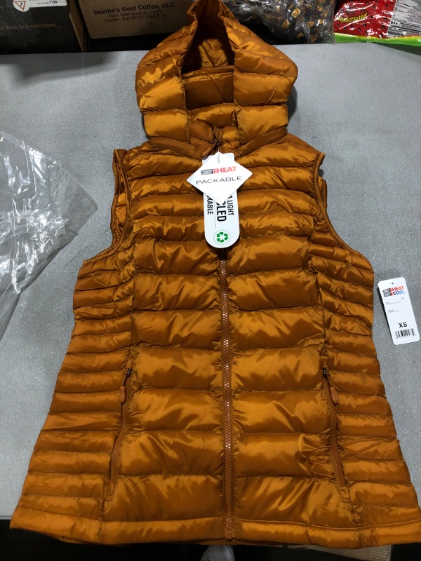 Photo 2 of 32 Degrees Women’s Ultra-Light Down Alternative Water-Repellent Packable Puffer Vest Outerwear with Zipper, Orange, X-Small