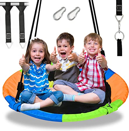 Photo 1 of 40 Inch Flying Saucer Tree Swing for Kids Outdoor,Round Swing Support 750lbs with Hanging Tree Straps,360° Rotate Circle Swing,900D Oxford Waterproof Safe Durable Seat & Steel Frame & Adjustable Rope
