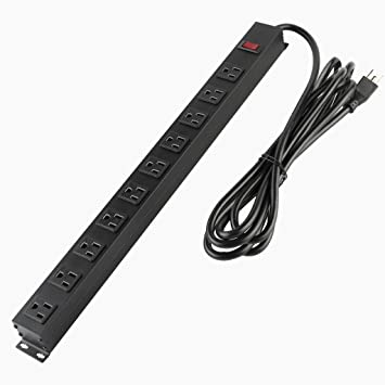 Photo 1 of 10-Outlets Heavy Duty Power Strip with 10 Ft UL 14AWG Cord Straight Plug for Commercial, Industrial, School and Home,15A 125V 1875W ,ETL Certification, Black (10 Outlet 10 FT)
