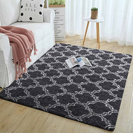 Photo 1 of 5X8 Soft Area Rug for Bedroom Living Room Furry Big Plush Fuzzy Rugs Luxury Fluffy Rug for Girls Boys Kids Room Shaggy Carpet (5X8 Feet, Dark Grey/White)
