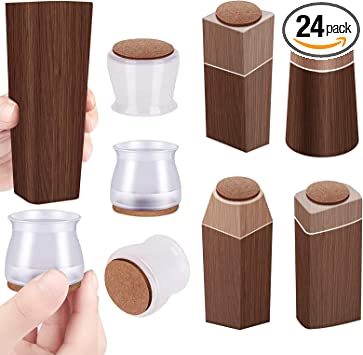 Photo 1 of 24pcs Chair Leg Floor Protectors, Silicone Felt Furniture Pads for Hardwood Floors, Chair Legs Caps to Prevent Floor from Scratches and Reduce Noise, Easy to Move(Transparent)