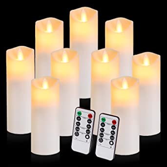 Photo 1 of Aignis Flickering Flameless Candles with 10-Key Timer Remote, Exquisite Decor Battery Operated Candles Outdoor Heat Resistant with Realistic Moving Wick LED Flames