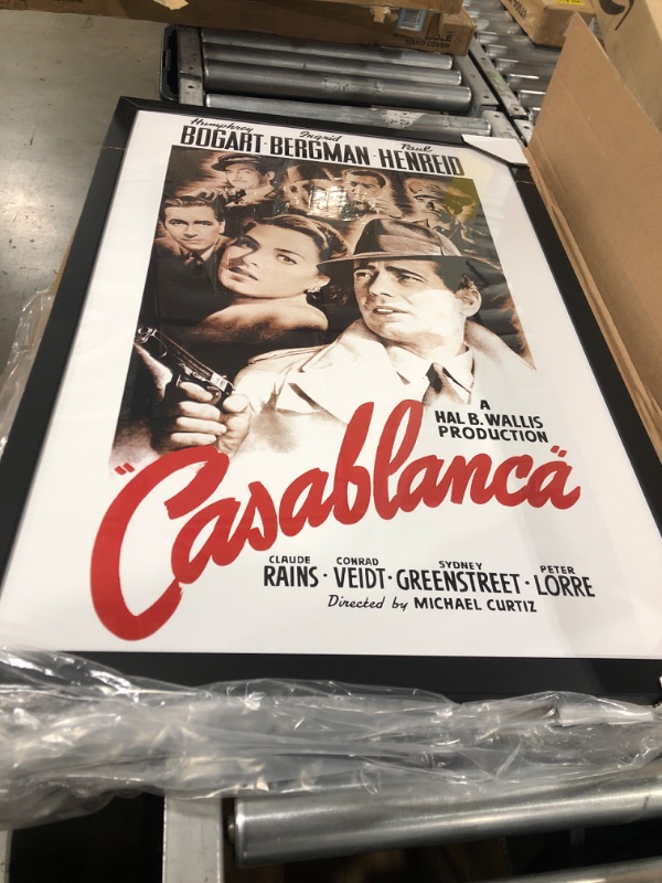 Photo 2 of buyartforless Framed Casablanca Bogart Bergman Henreid Romantic Movie poster, 38"" X 26""", multicolor
