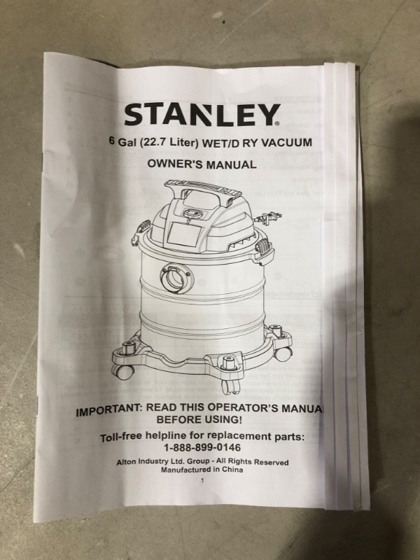 Photo 4 of ***DAMAGED - SEE NOTES***
Stanley SL18116 Wet/Dry Vacuum, 6 Gallon, 4 Horsepower, Stainless Steel Tank