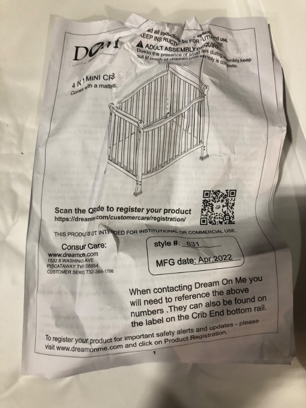 Photo 7 of **SEE NOTES**
Dream On Me Violet 4-In-1 Convertible Mini Crib In White, Greenguard Gold Certified, JPMA Certified, 3 Position Mattress Height Settings, Non-Toxic Finish
