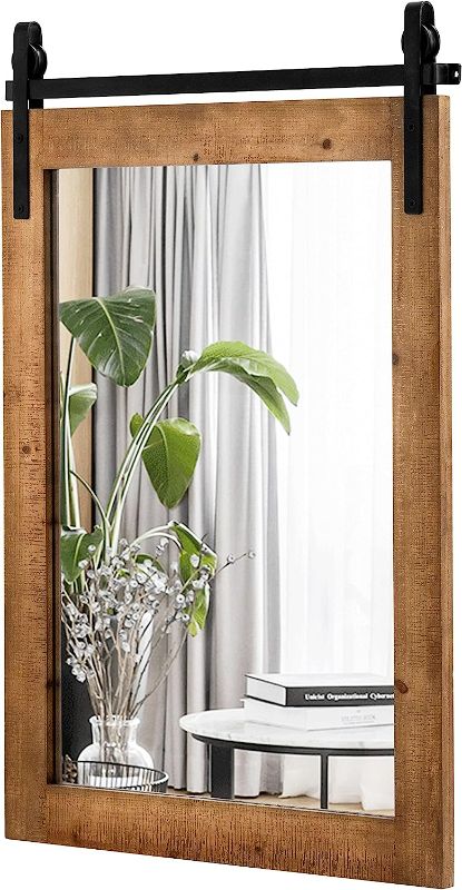 Photo 1 of **SEE NOTES**
Tangkula Farmhouse Wall Mirror, Rustic Horizontal Hanging Bathroom Mirror with Wood Frame and Metal Bracket, Wall Mounted Barn Door Style Decor Mirror for Living Room Bathroom, 22 x 30 Inch
