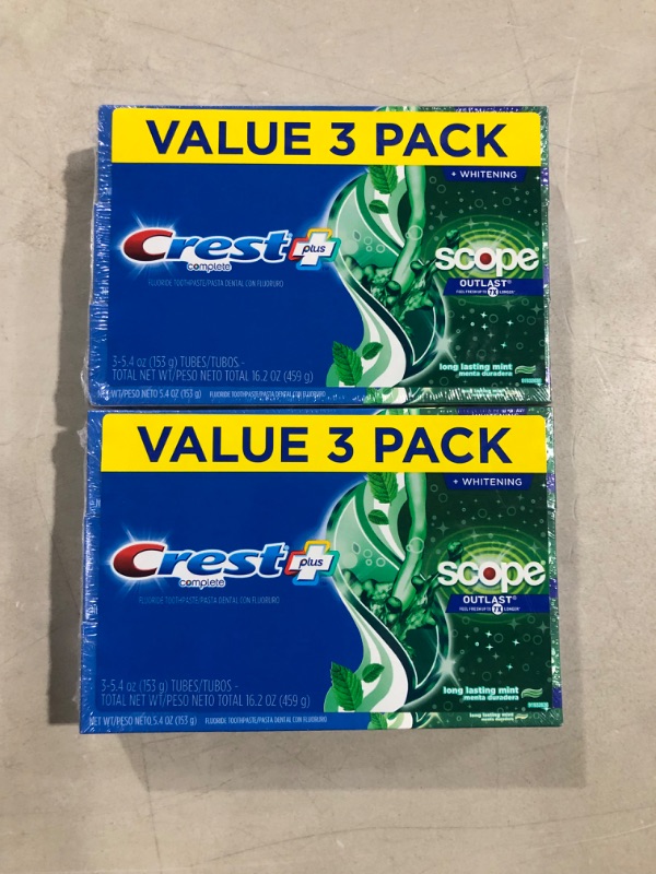 Photo 2 of (Bundle of 2) Crest Plus Scope Outlast Complete Whitening Toothpaste, Mint, 5.4 Ounce, 3 Count