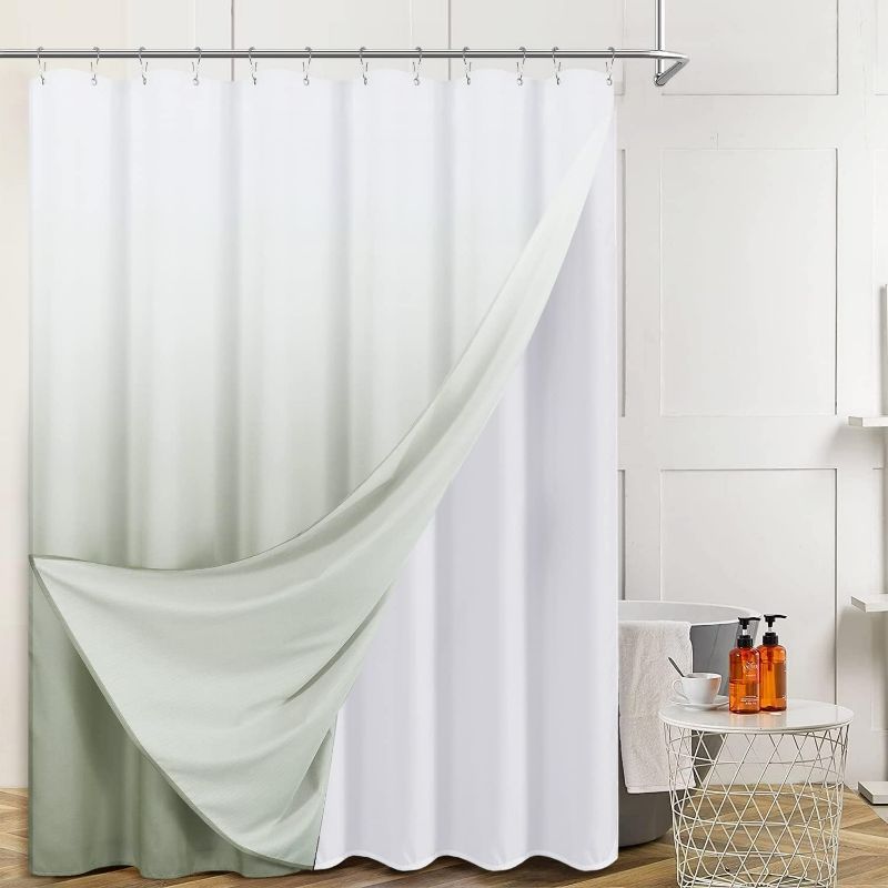 Photo 1 of (Bundle of 2) Sage Green Shower Curtain Set with Snap in Liner 72 inch by 72 inch