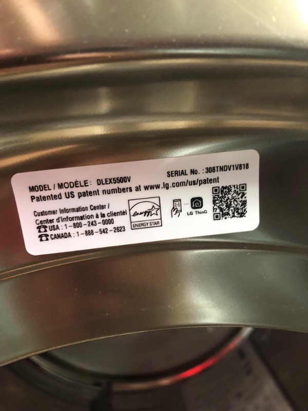 Photo 2 of **DAMAGED**  WILL NEED REPAIR  UNABLE TO TEST LG 7.4 cu. ft. Ultra Large Capacity Smart Front Load Electric Energy Star Dryer with Sensor Dry & Steam Technology