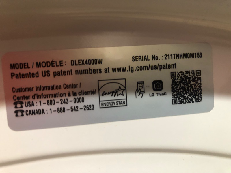 Photo 6 of **MISSING POWER CORD UNABLE TO TEST**  LG 7.4 cu. ft. Ultra Large Capacity Smart wi-fi Enabled Front Load Electric Dryer with TurboSteam™ and Built-In Intelligence