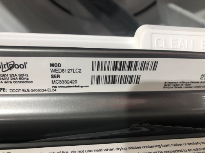 Photo 6 of **USED/DAMAGED** UNABLE TO TEST  WHIRLPOOL 7.4 cu. ft. Top Load Electric Dryer with Advanced Moisture Sensing