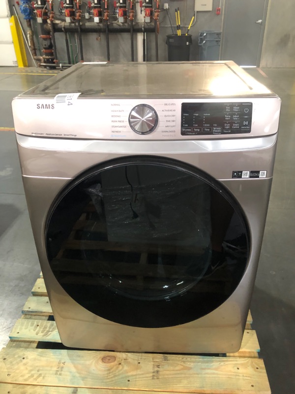 Photo 1 of **USED, HAS SOME DAMAGE**  SAMSUNG 7.5 cu. ft. Smart Electric Dryer with Steam Sanitize+ in Champagne