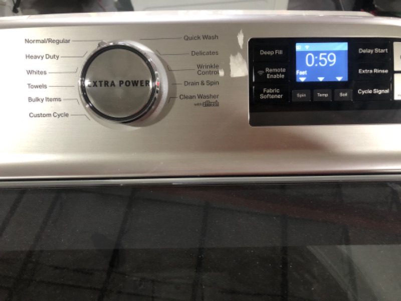 Photo 6 of **USED, HAS LEFT OVER WATER** TESTED POWERS ON  Maytag Smart Capable 4.7-cu ft High Efficiency Agitator Smart Top-Load Washer (White)