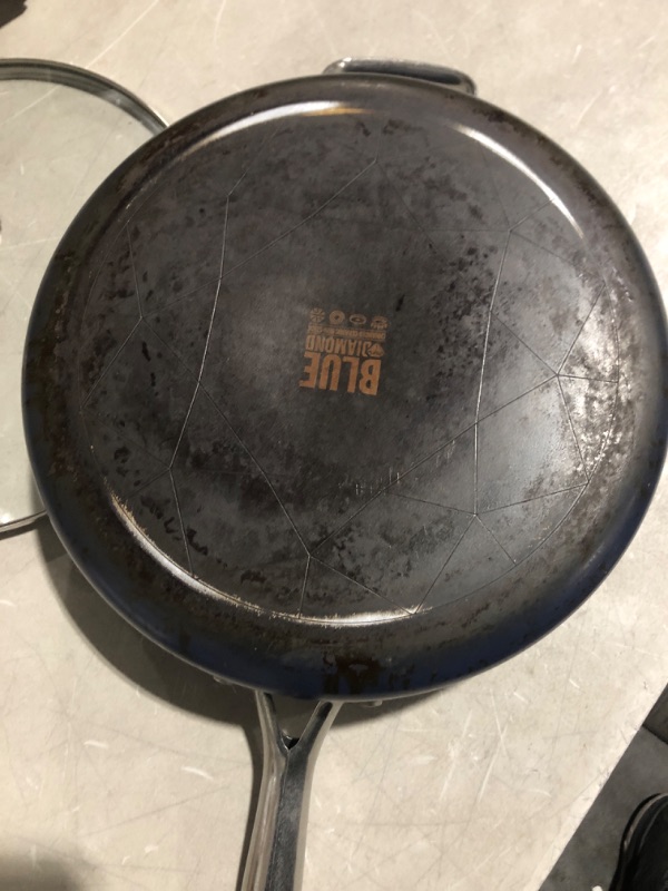 Photo 4 of (USED/Minor Damage) Blue Diamond Cookware Diamond Infused Ceramic Nonstick 5QT Saute Pan Jumbo Cooker with Helper Handle and Lid, Blue