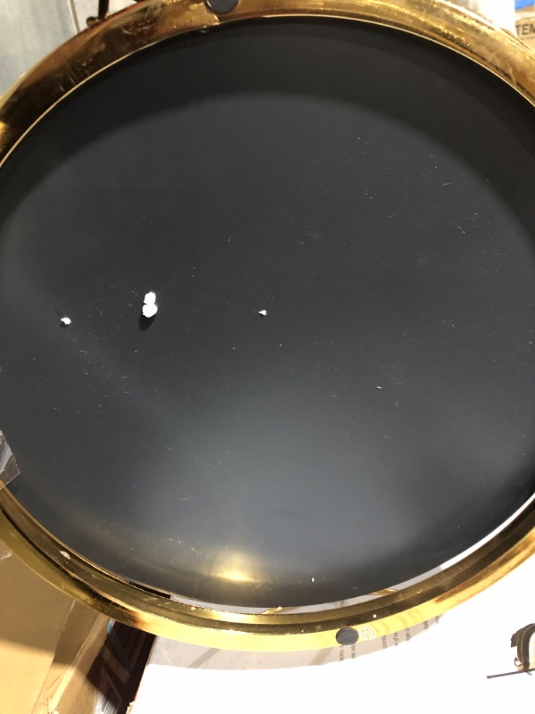 Photo 4 of * used * see all images * 
Amazon Brand – Rivet Contemporary Decorative Round Metal Serving Tray with Handles, 17.5-Inch, Black and Gold