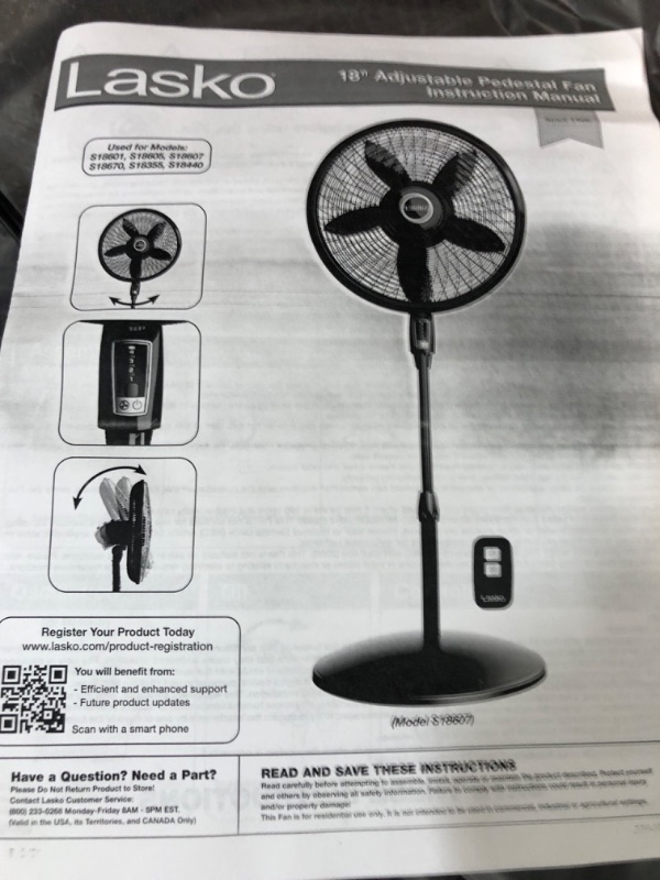 Photo 3 of **MISSING POLE**
Lasko Elegance & Performance Pedestal Fan, 18 Inch, Black 1827