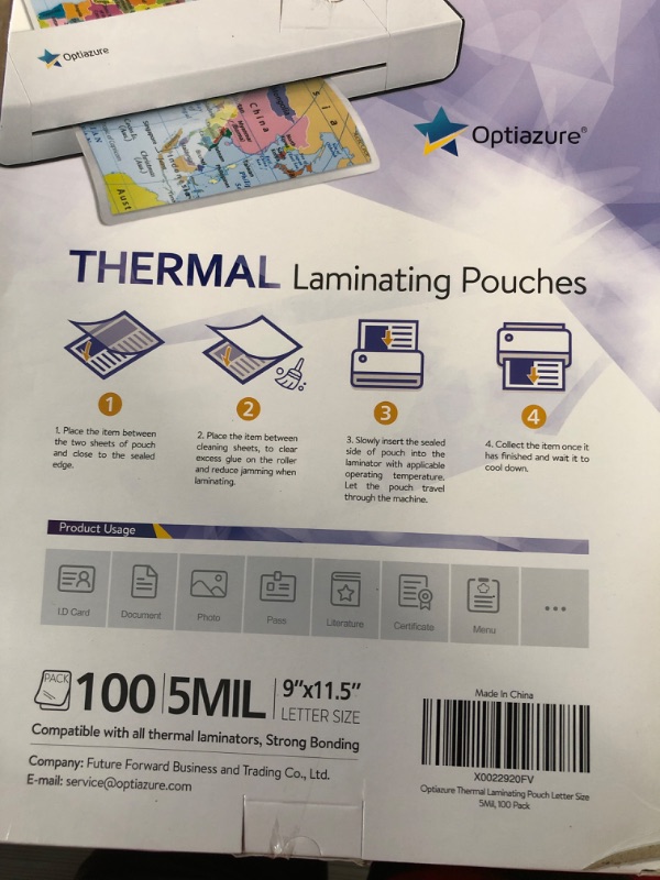 Photo 3 of Optiazure Thermal Laminating Pouches 9"x11.5" Inches, 5mil 100Pack, Clear, Letter Size 5mil 100PK