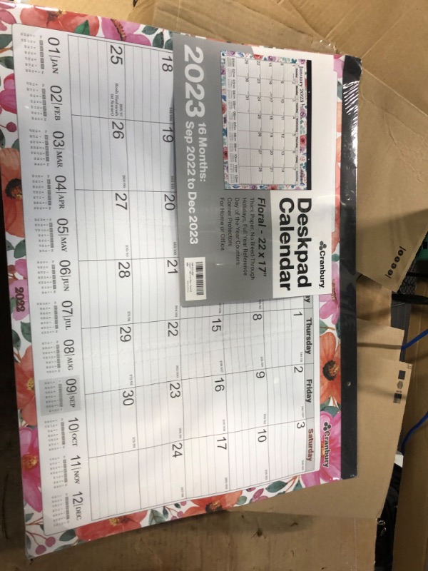 Photo 1 of CRANBURY Large 22x17 Deskpad Calendar 2023 - (Floral) Use Big Calendar as Desk Calendar or Large Wall Calendar 17x22, Gorgeous Flower Designs, Includes Stickers Floral 2023 Edition