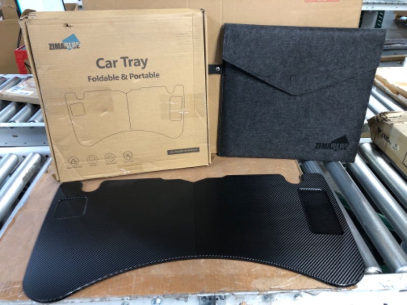 Photo 2 of ZIMABLUE Car Tray Foldable Car Laptop Tray Desk Compatible with Tesla Model Y Model 3 Carbon Fiber Texture,Car Table Bag Included