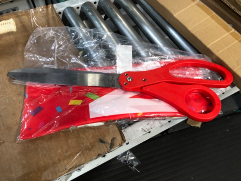 Photo 2 of Deluxe Grand Opening Ribbon Cutting Ceremony Kit - 25" Giant Scissors with Red Satin Ribbon, Banner, Bows, Balloons & More