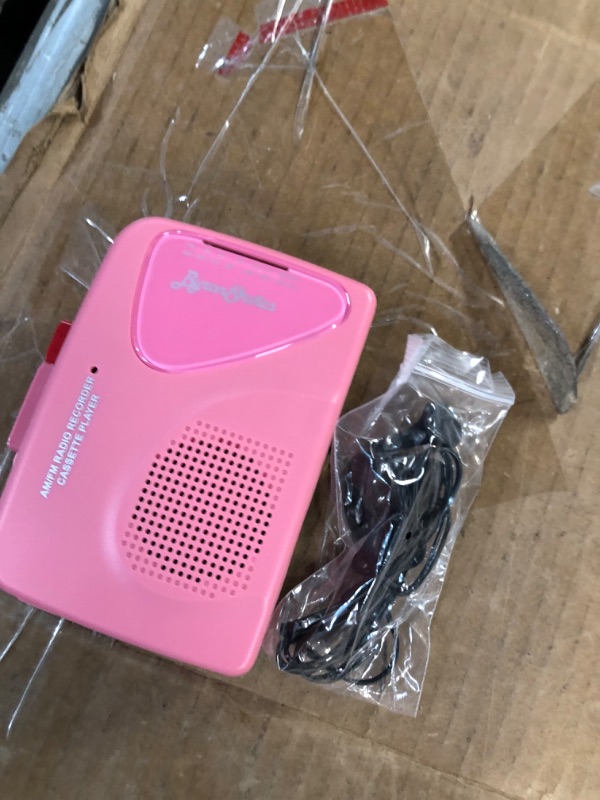 Photo 1 of ByronStatics Portable Cassette Players Recorders FM AM Radio Walkman Tape Player Built In Mic External Speakers Manual Record VAS Automatic Stop System 2AA Battery Or USB Power Supply Headphone Jack Pink Cassette Player Pink