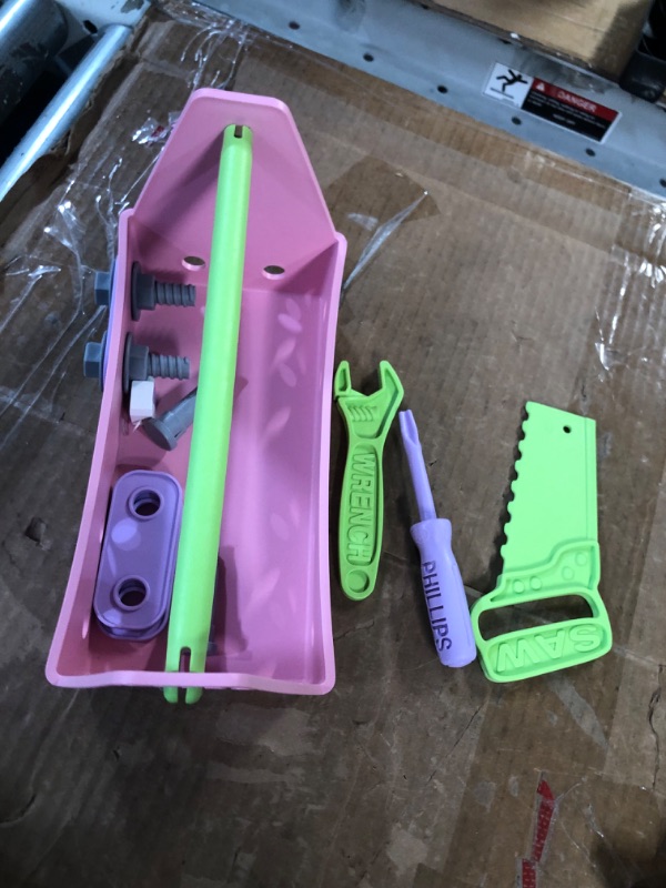 Photo 5 of EP EXERCISE N PLAY 18 Pieces Kids Tool Set Pretend Play Construction Tool Accessories with a Tool Box Including Toy Electric Drill (Pink)