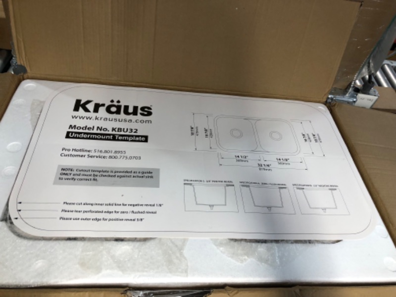 Photo 2 of KRAUS KBU32 Premier 32-inch 16 Gauge Undermount 50/50 Double Bowl Kitchen Sink with Smart Low Divider