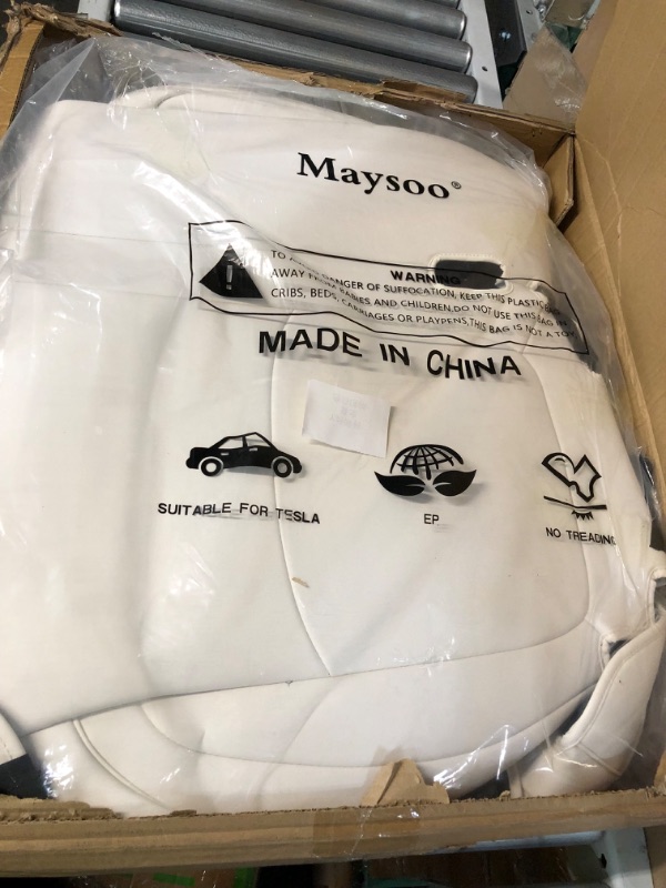 Photo 2 of Maysoo Tesla Y White seat Covers Nappa Leather 5 Seats with Armrest Cover Accessories