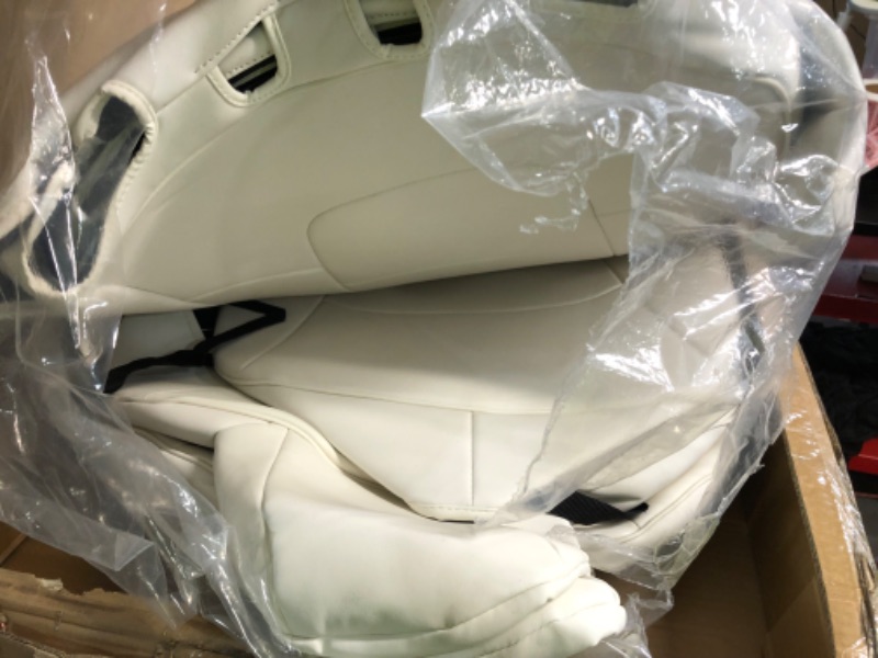 Photo 3 of Maysoo Tesla Y White seat Covers Nappa Leather 5 Seats with Armrest Cover Accessories