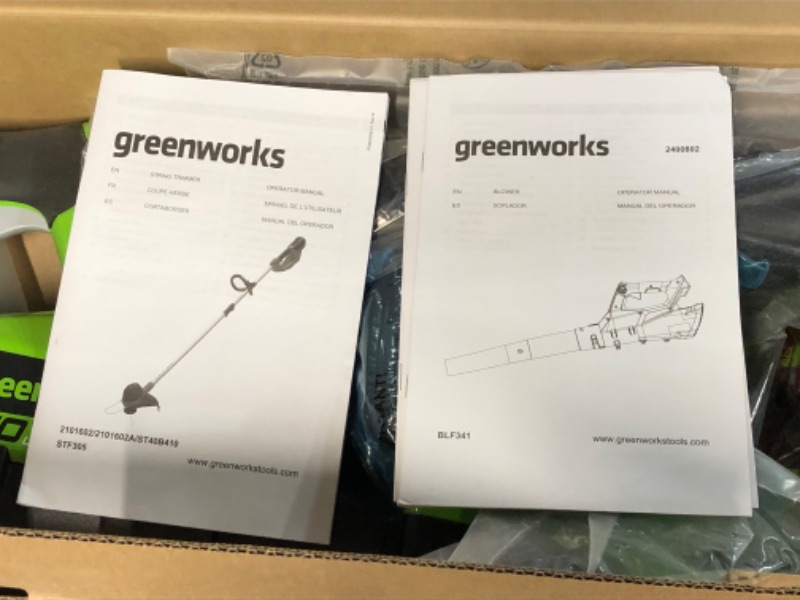 Photo 3 of Greenworks 40V Cordless String Trimmer and Leaf Blower Combo Kit, 2.0Ah Battery and Charger Included 12"