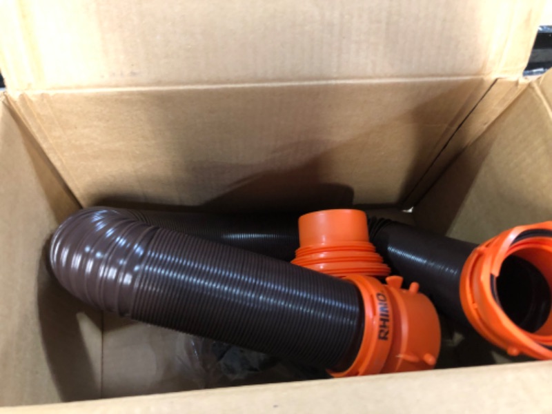 Photo 2 of Camco 20' (39742) RhinoFLEX 20-Foot RV Sewer Hose Kit, Swivel Transparent Elbow with 4-in-1 Dump Station Fitting-Storage Caps Included 